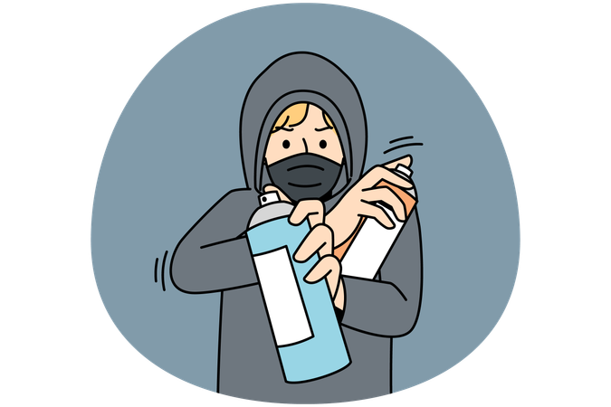 Man in hood with paint spray  Illustration