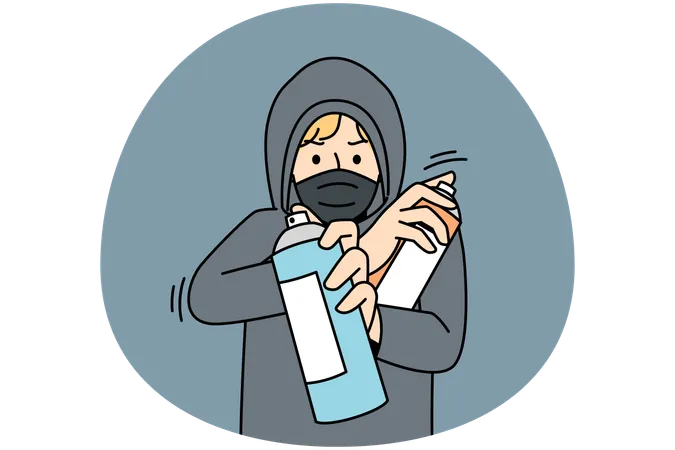 Man in hood with paint spray  Illustration