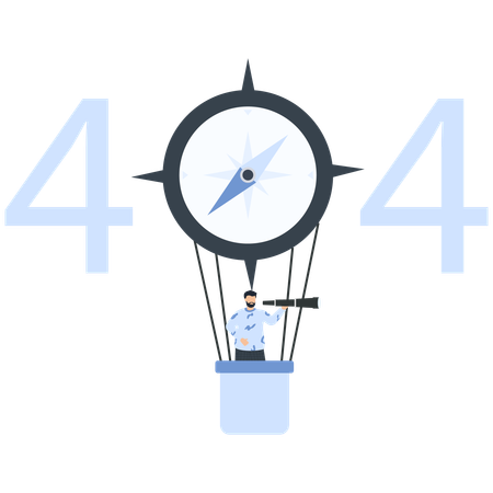 Man in Hot Air Balloon with Compass Searching for Direction  Illustration