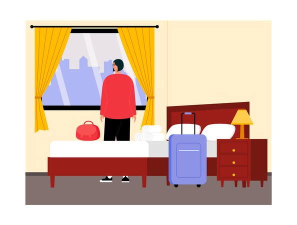 Man in hotel room  Illustration