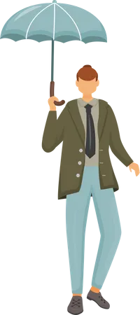 Man in jacket with umbrella Illustration