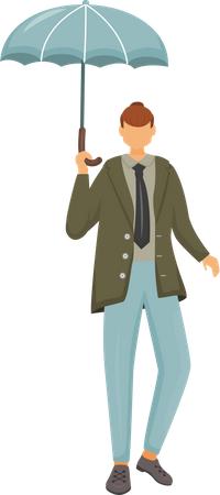 Man in jacket with umbrella  Illustration