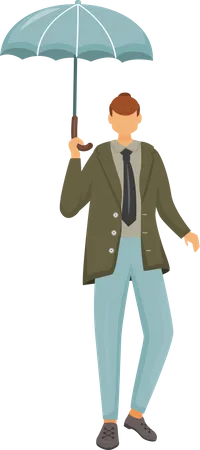 Man in jacket with umbrella  Illustration