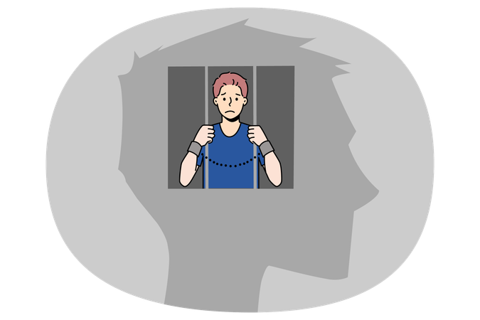 人間の頭の中の刑務所の男  イラスト