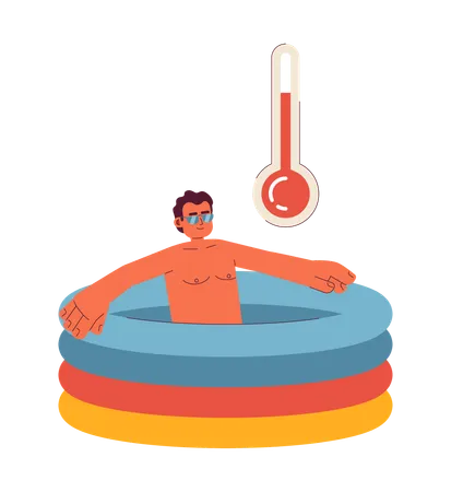 Swimming Pool Temperature High Flat Concept Vector Spot Illustration Hispanic Man In Kid Pool 2 D Cartoon Character On White For Web UI Design Staying Hydrated Isolated Editable Creative Hero Image イラスト