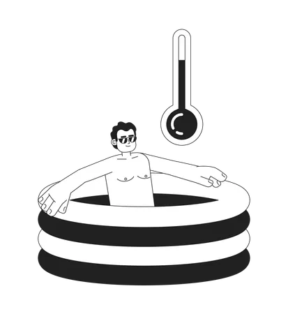 Swimming Pool Temperature High Monochrome Concept Vector Spot Illustration Man In Kid Pool 2 D Flat Bw Cartoon Character For Web UI Design Staying Hydrated Isolated Editable Hand Drawn Hero Image イラスト