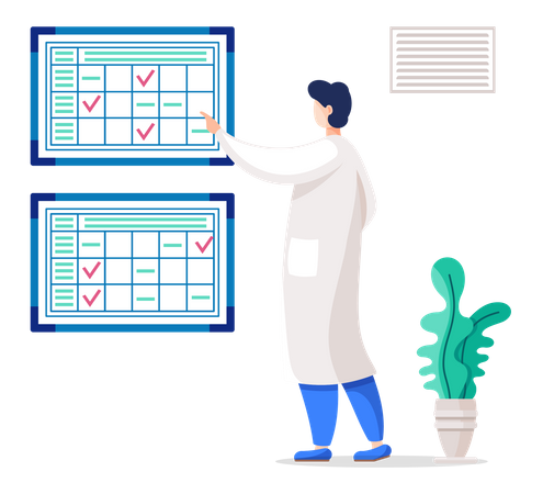 Man in lab coat checking results  Illustration