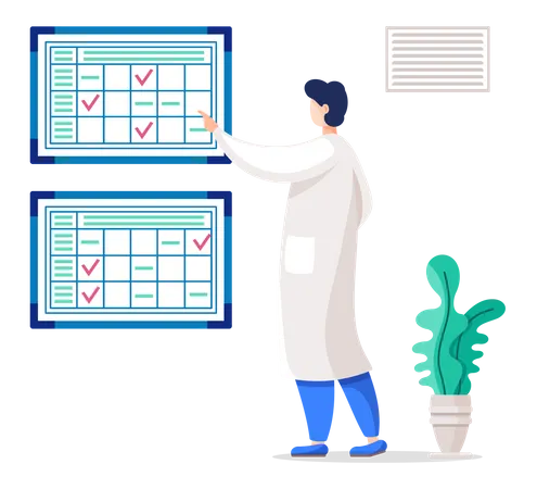 Man in lab coat checking results  Illustration