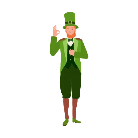 St Patricks Day Celebration Man In Leprechaun Costume Doing OK Hand Sign Illustration