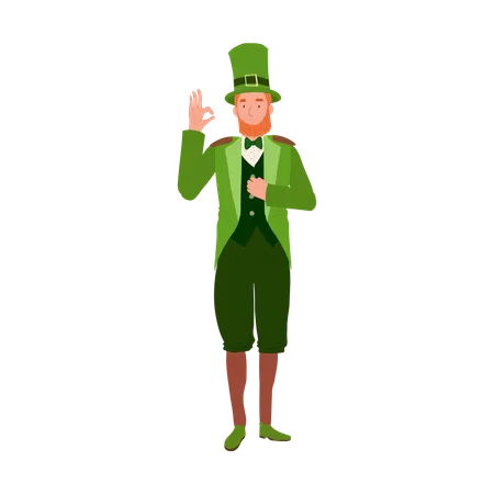 Man in Leprechaun Costume doing OK hand sign  Illustration