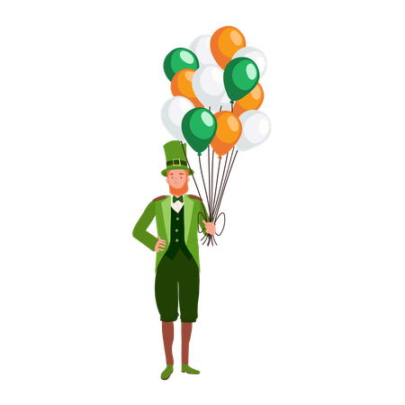 Man in Leprechaun Costume with Festive Balloons  Illustration