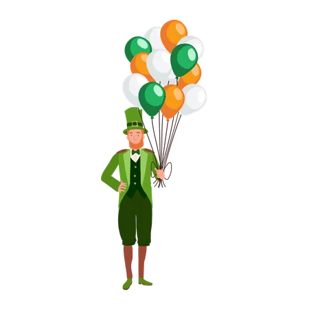 Man in Leprechaun Costume with Festive Balloons  Illustration