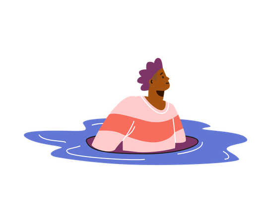 Man in magic hole while divided upper body part  Illustration