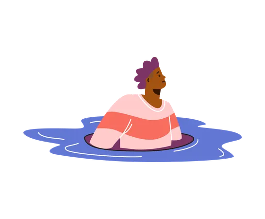 Man in magic hole while divided upper body part  Illustration
