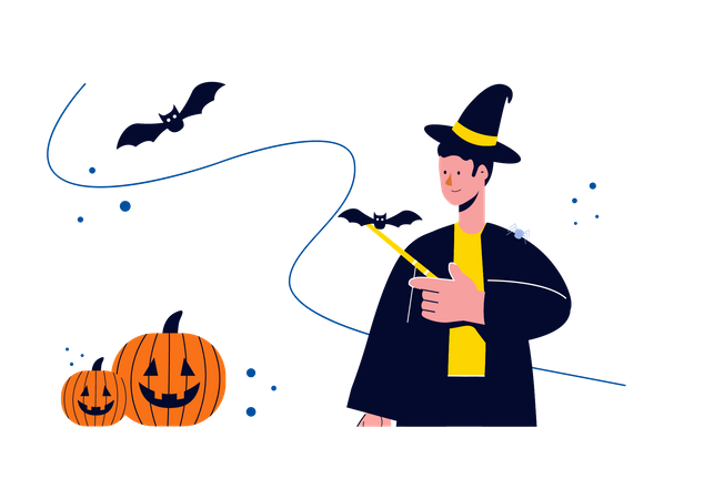 Man in magician costume on Halloween Illustration