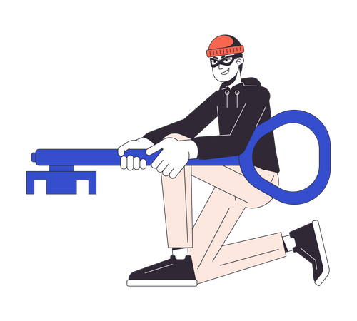 Man in mask holding key  Illustration