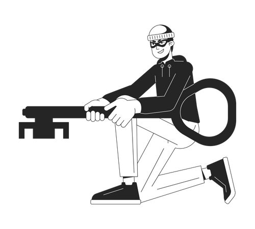 Man in mask holding key  Illustration