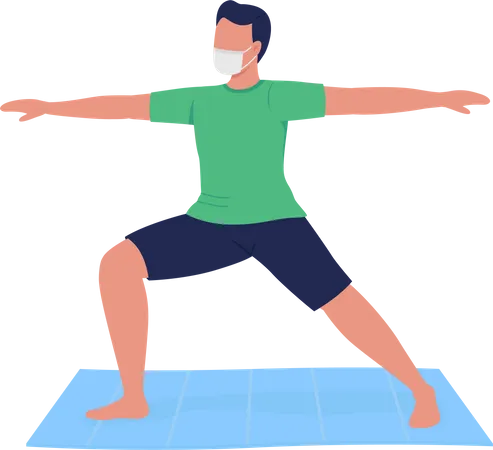 Man in mask practicing yoga  Illustration