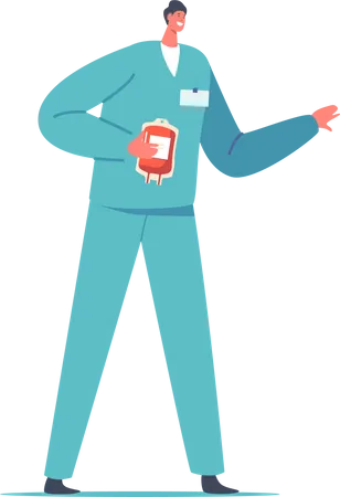 Man in Medical Uniform Holding blood bag  Illustration