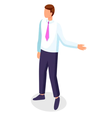 Businessman Portrait Executive Man Wearing Shirt And Tie Pants Confident Guy Gesturing Hand Cartoon Character In Flat Style Stylish Young Office Worker Employee Avatar Manager Consultant Illustration