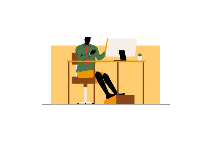 Man In Online Meeting At Work Illustration