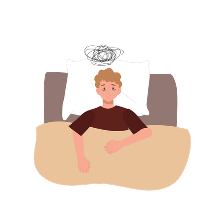 Man in Pajamas Struggling to Sleep  Illustration