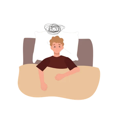 Man in Pajamas Struggling to Sleep  Illustration