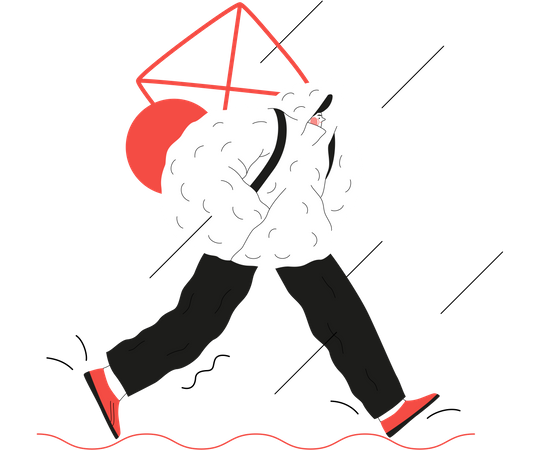 Man in raincoat walking  Illustration