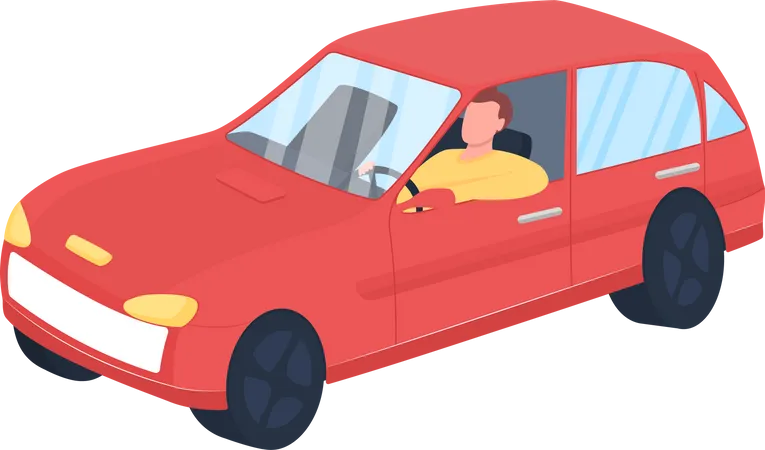Man in red car Illustration