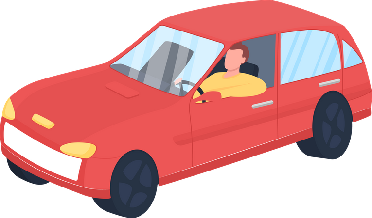 Man in red car  Illustration