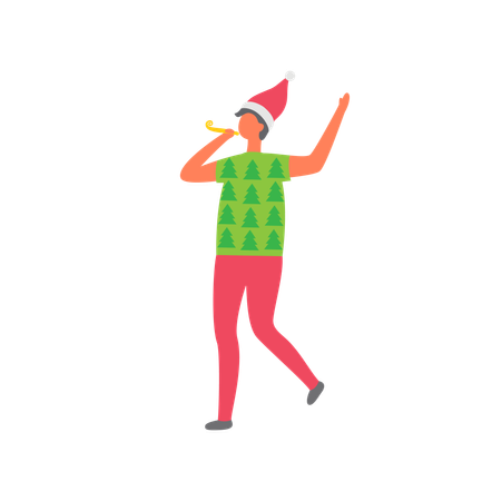 Man in Santa Claus Hat  Illustration