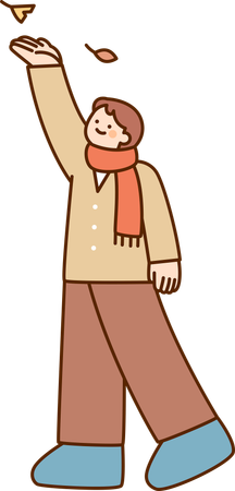 Man in scarf catching leafs  Illustration