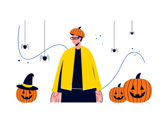 Man in scary pumpkin Illustration