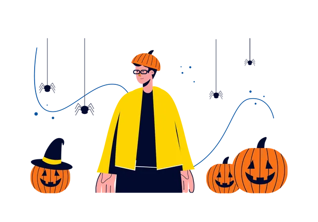 Man in scary pumpkin  Illustration