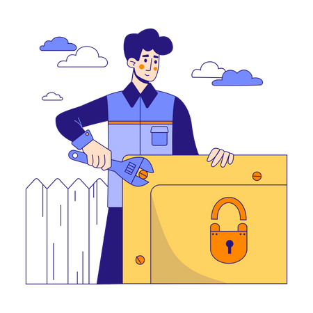 Man in setting up security services Illustration
