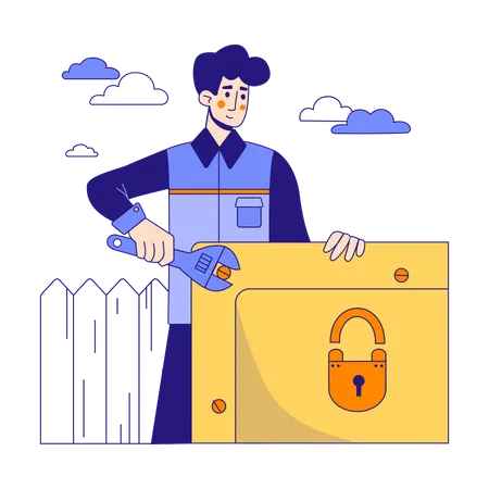Man in setting up security services Illustration