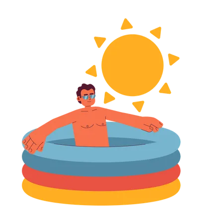 Swimming Pool Heat Flat Concept Vector Spot Illustration Latinamerican Man In Small Kiddie Pool 2 D Cartoon Character On White For Web UI Design Hot Day Isolated Editable Creative Hero Image Illustration