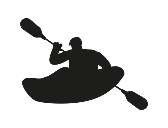 Man in solo canoe rowing with paddle on water  Illustration