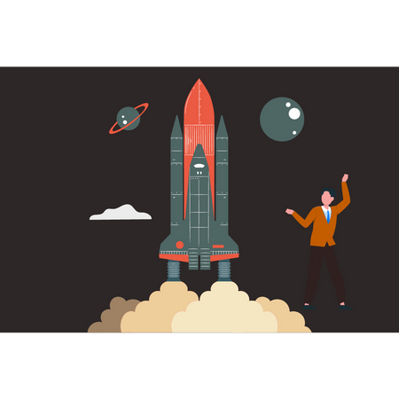 Man in space with spaceship  Illustration