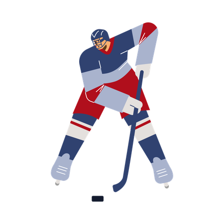 Man in special uniform with helmet playing hockey  Illustration