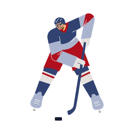 Man in special uniform with helmet playing hockey  Illustration