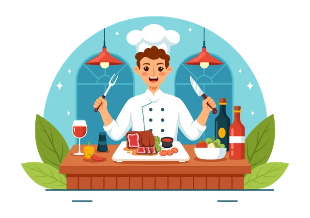 Man in Steakhouse  Illustration