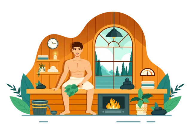 Man In Steam Room  Illustration