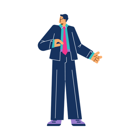 Man in suit and tie explaining presenting something  Illustration