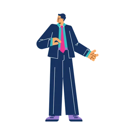 Man in suit and tie explaining presenting something  Illustration
