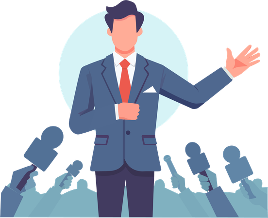 Man in  suit giving an interview to the media  Illustration