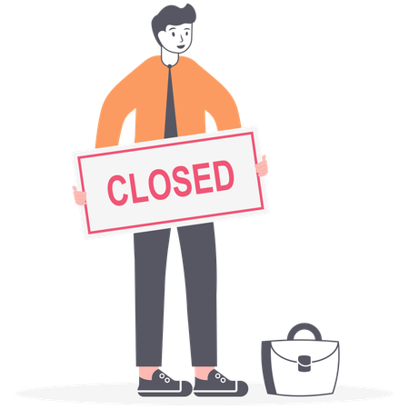 Man in suit hold sign Closed in his hands  イラスト