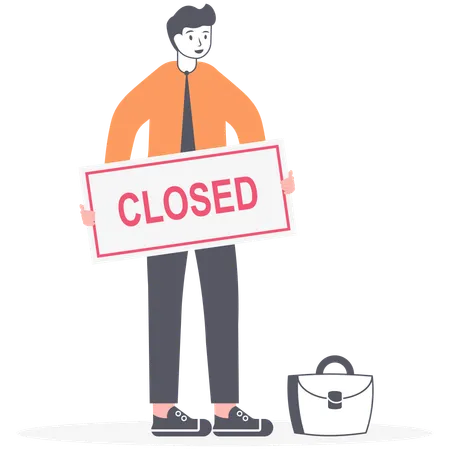 Man In Suit Hold A Sign Closed In His Hands Vector Flat Illustration Illustration