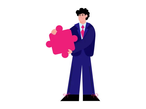 Man in suit holding puzzle Illustration