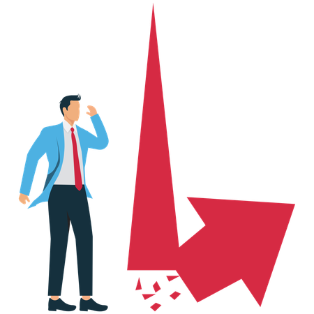 Man in suit looking at falling arrow  Illustration